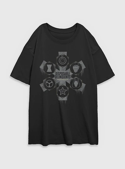 Marvel Thunderbolts* Disposable Delinquents Logos Womens Oversized T-Shirt