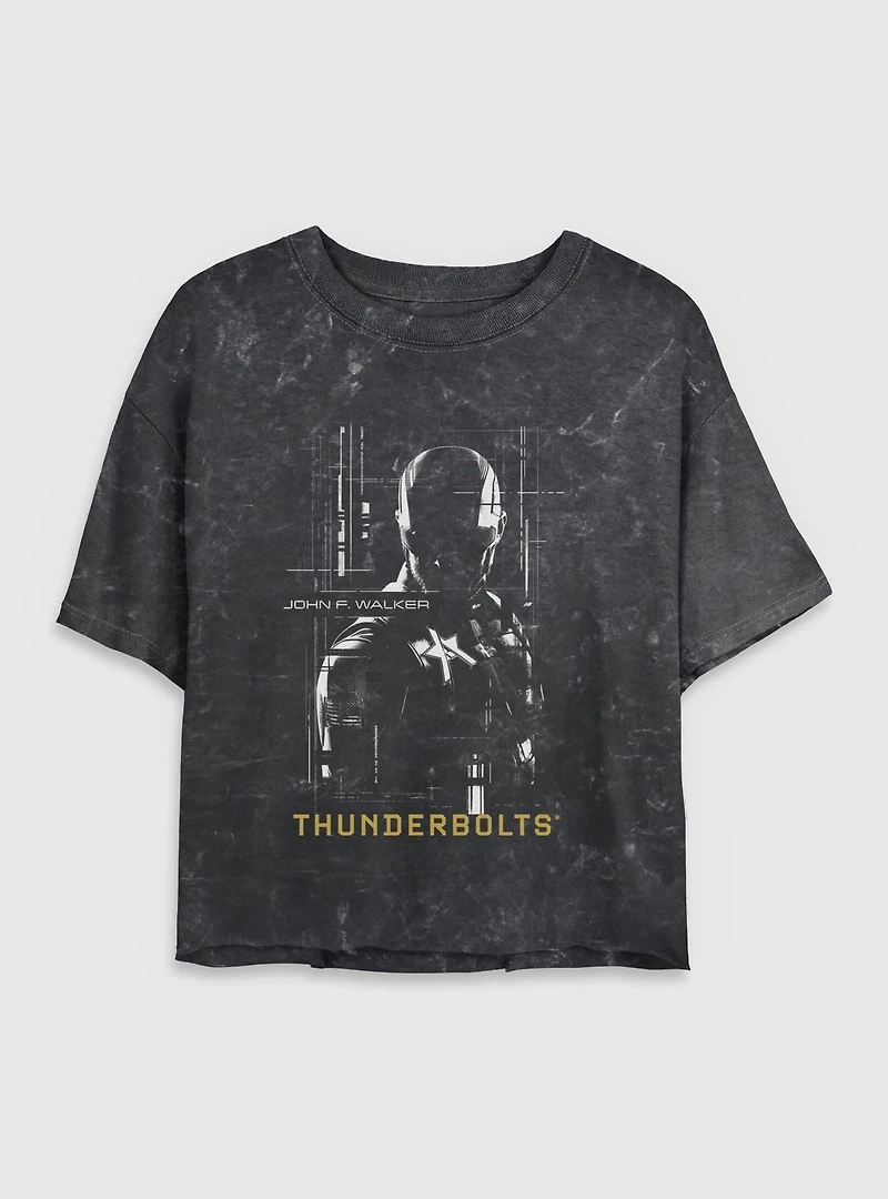 Marvel Thunderbolts* John Walker U.S. Agent Silhouette Mineral Wash Womens Crop T-Shirt