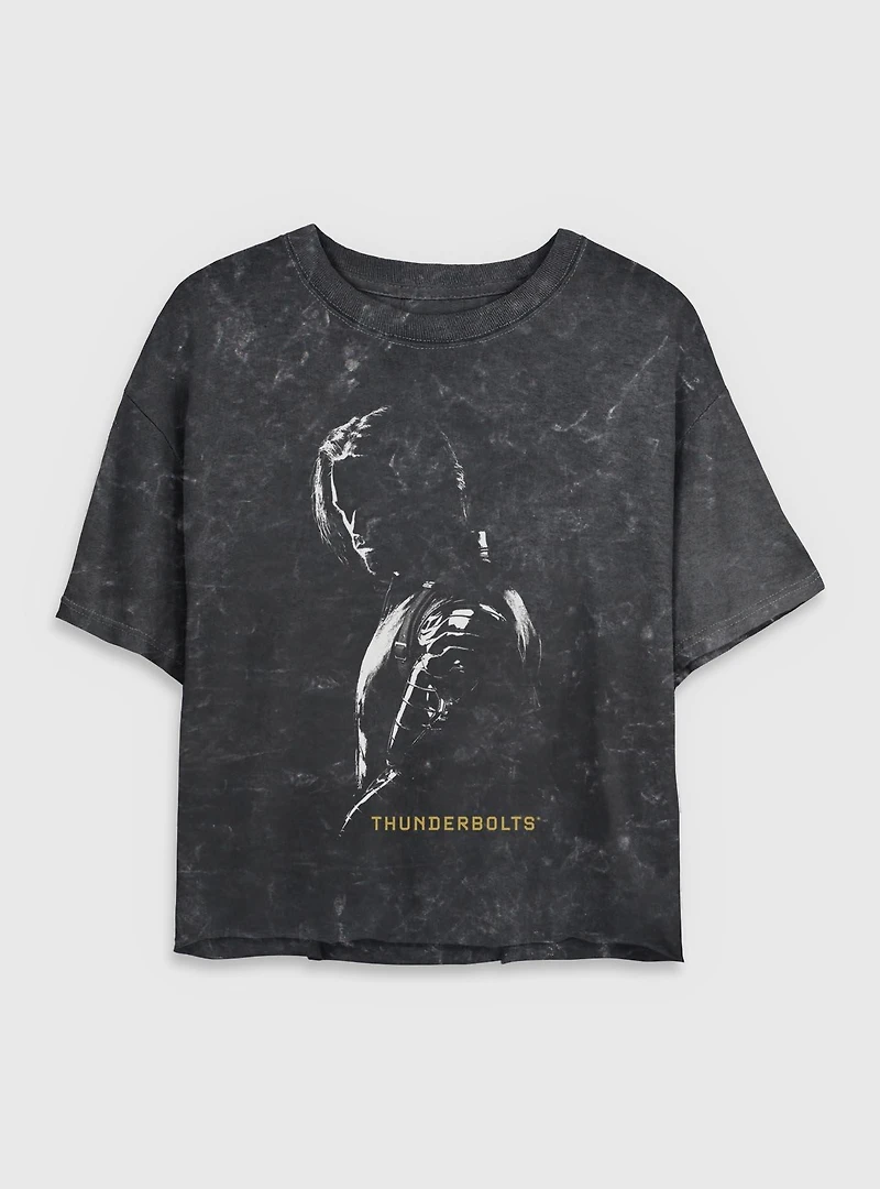 Marvel Thunderbolts* Bucky Barnes Winer Solider Shadows Mineral Wash Womens Crop T-Shirt