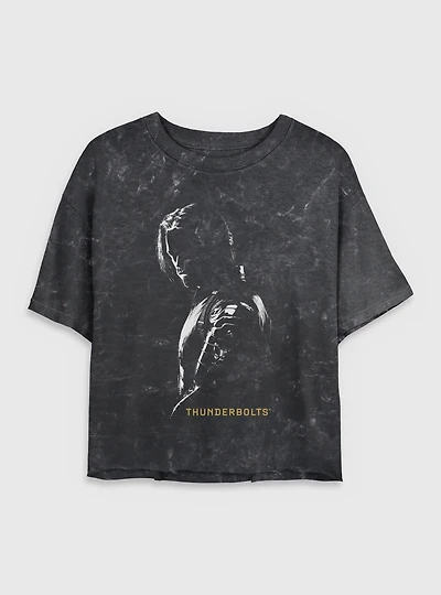 Marvel Thunderbolts* Bucky Barnes Winer Solider Shadows Mineral Wash Womens Crop T-Shirt