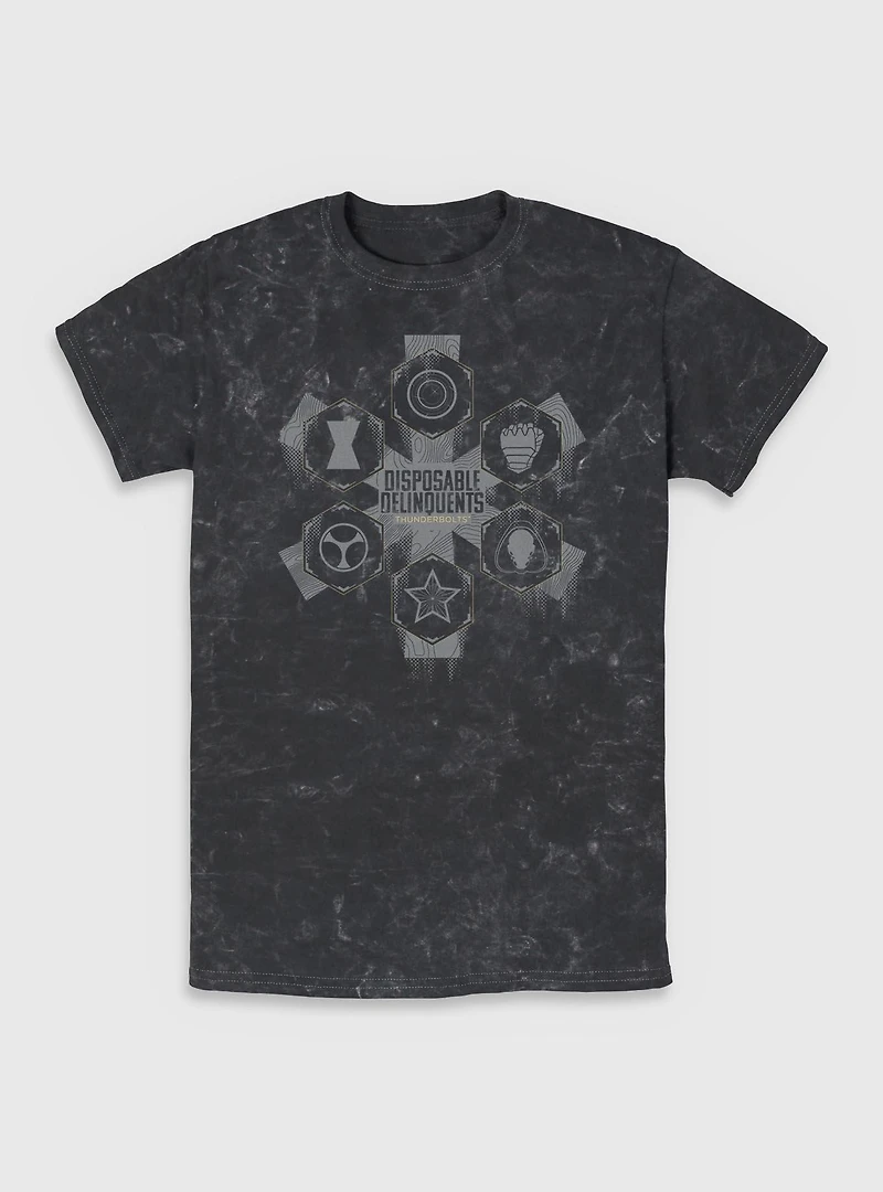 Marvel Thunderbolts* Disposable Delinquents Logos Mineral Wash T-Shirt