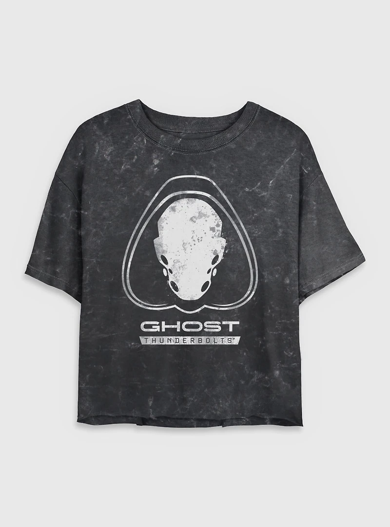 Marvel Thunderbolts* Ghost Logo Mineral Wash Womens Crop T-Shirt
