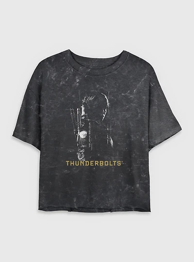 Marvel Thunderbolts* Yelena Silhouette Mineral Wash Womens Crop T-Shirt