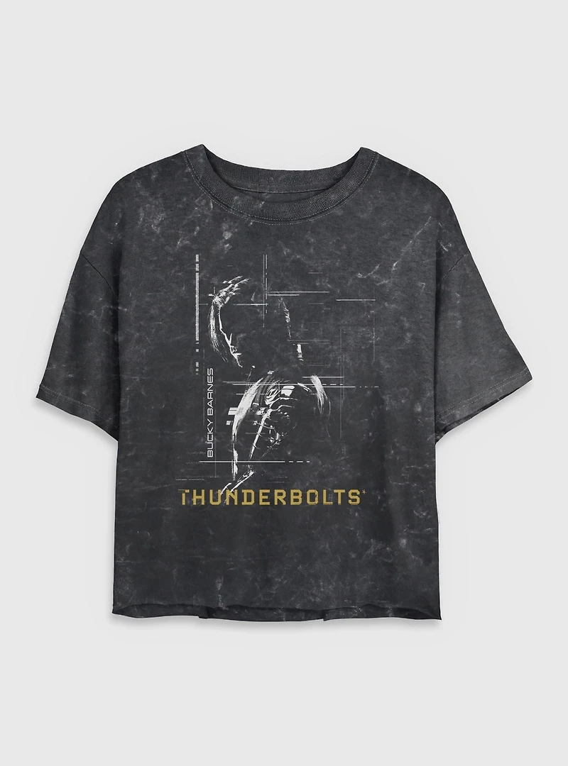 Marvel Thunderbolts* Bucky Barnes Winter Soldier Silhouette Mineral Wash Womens Crop T-Shirt