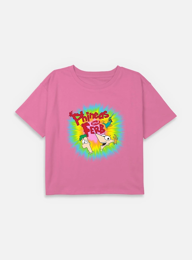 Disney Phineas and Ferb Color Logo Youth Girls Boxy T-Shirt
