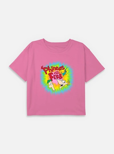 Disney Phineas and Ferb Color Logo Youth Girls Boxy T-Shirt