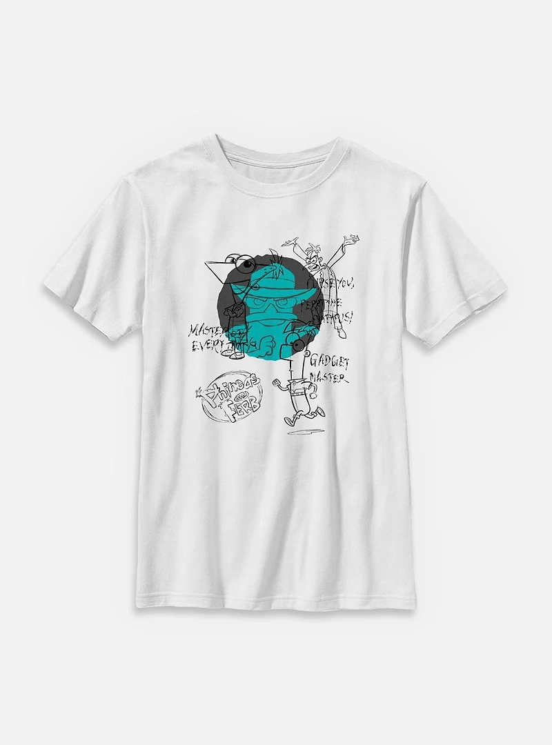 Disney Phineas and Ferb Sketch Characters Youth T-Shirt