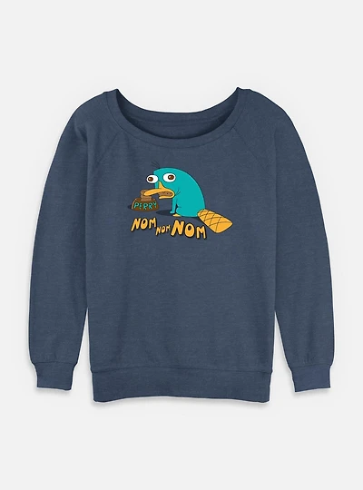 Disney Phineas and Ferb Perry The Platypus Num Nums Womens Slouchy Sweatshirt