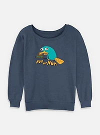 Disney Phineas and Ferb Perry The Platypus Num Nums Womens Slouchy Sweatshirt