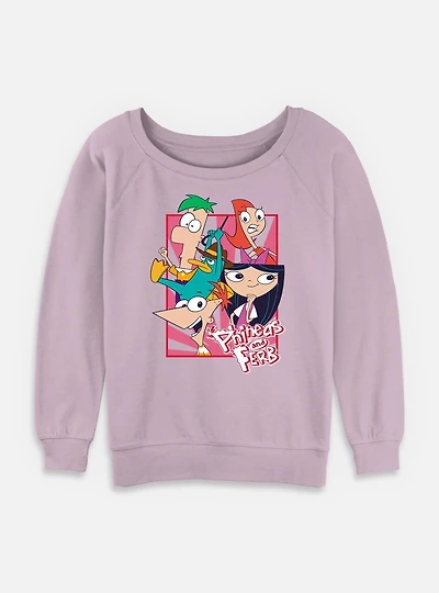 Disney Phineas And Ferb Company Womens Slouchy Sweatshirt
