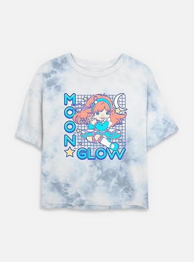 Rainbow Brite Kawaii Moon Glow Tie Dye Crop Womens T-Shirt