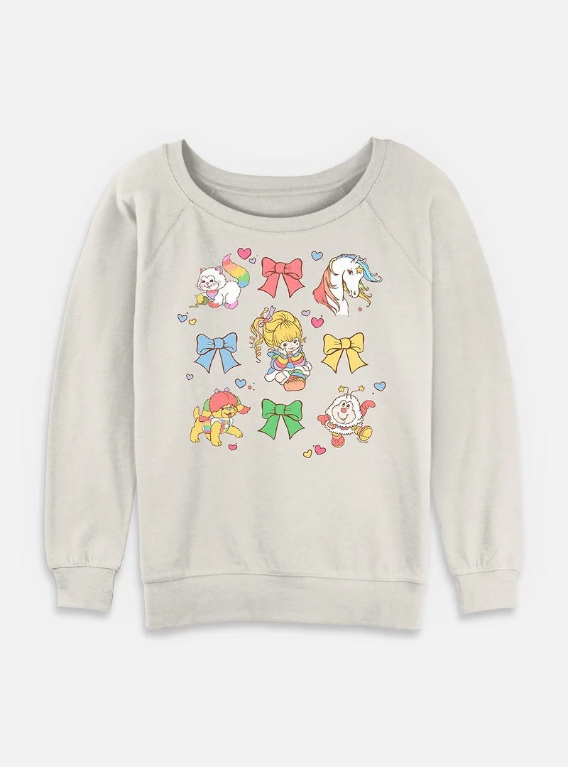 Rainbow Brite Cutie Bow Grid Womens Slouchy Sweatshirt