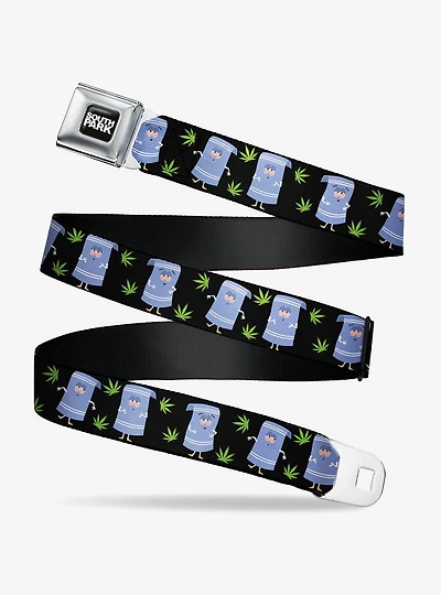 South Park Towlie and Scattered Pot Leaves Seatbelt Buckle Belt