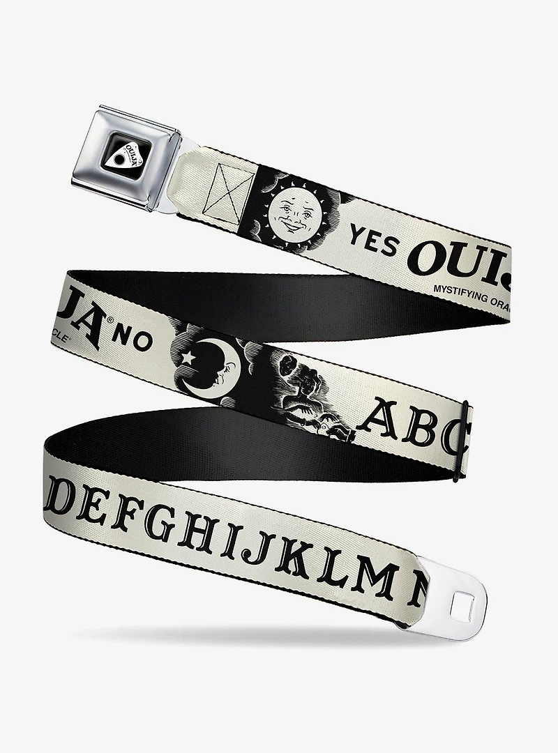 Ouija Board Letters and Elements Beige Black Seatbelt Buckle Belt