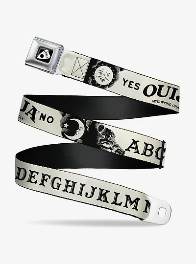 Ouija Board Letters and Elements Beige Black Seatbelt Buckle Belt
