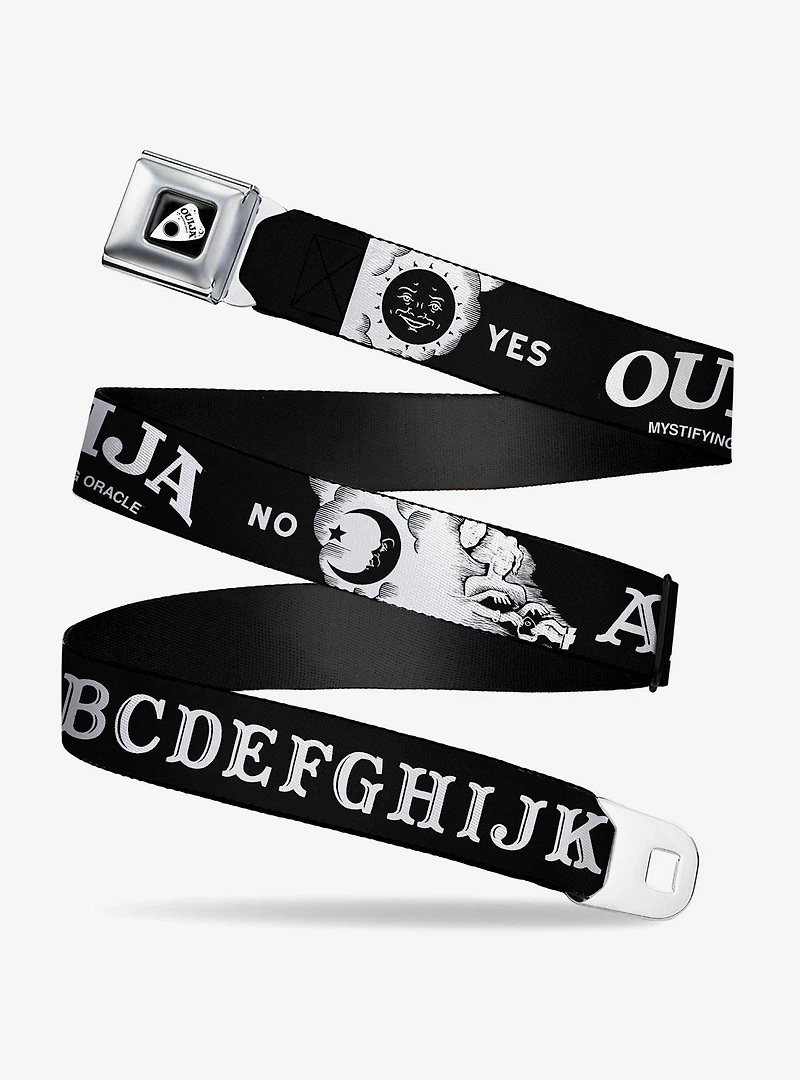 Ouija Board Letters and Elements Black White Seatbelt Buckle Belt