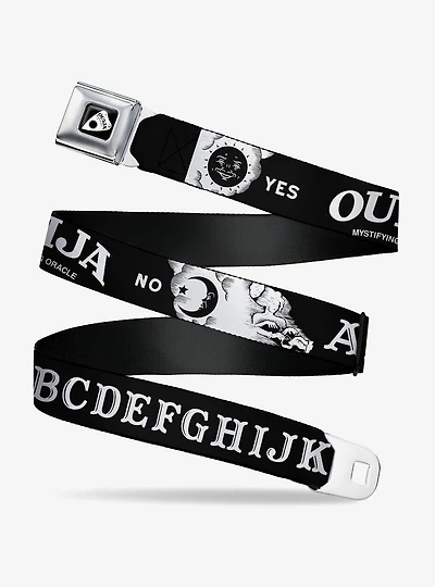 Ouija Board Letters and Elements Black White Seatbelt Buckle Belt