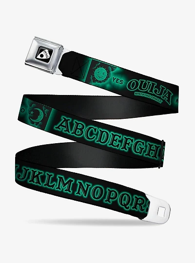 Ouija Board Letters and Elements Black Greens Seatbelt Buckle Belt