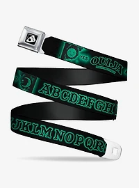 Ouija Board Letters and Elements Black Greens Seatbelt Buckle Belt