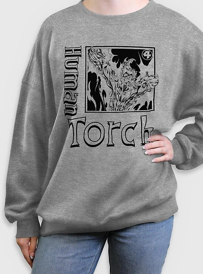 Marvel Fantastic Four Human Torch Pose Womens Oversized Sweatshirt