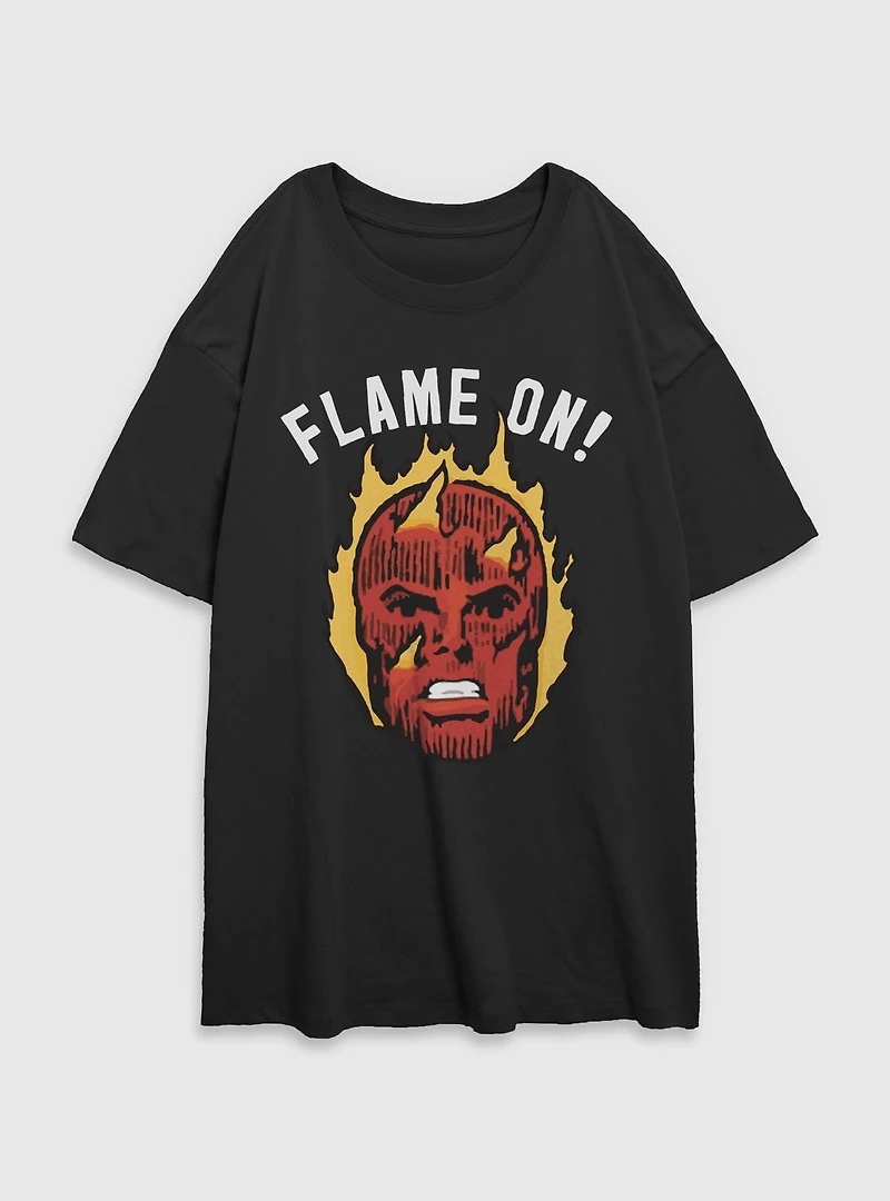 Marvel Fantastic Four Flame On Human Torch Womens Oversized T-Shirt