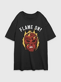 Marvel Fantastic Four Flame On Human Torch Womens Oversized T-Shirt