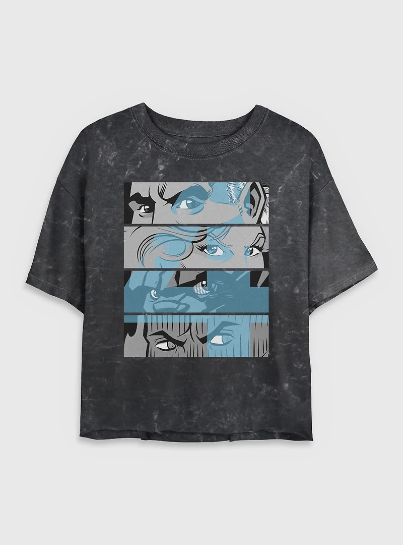 Marvel Fantastic Four Eyes Panels Womens Crop Mineral Wash T-Shirt
