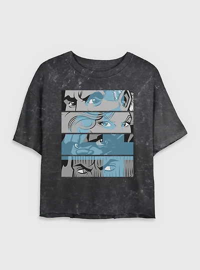 Marvel Fantastic Four Eyes Panels Womens Crop Mineral Wash T-Shirt