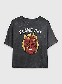 Marvel Fantastic Four Flame On Human Torch Womens Crop Mineral Wash T-Shirt