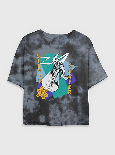 Marvel Fantastic Four Silver Surfer Shapes Womens Crop Tie-Dye T-Shirt