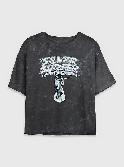 Marvel Fantastic Four The Silver Surfer Title Womens Crop Mineral Wash T-Shirt