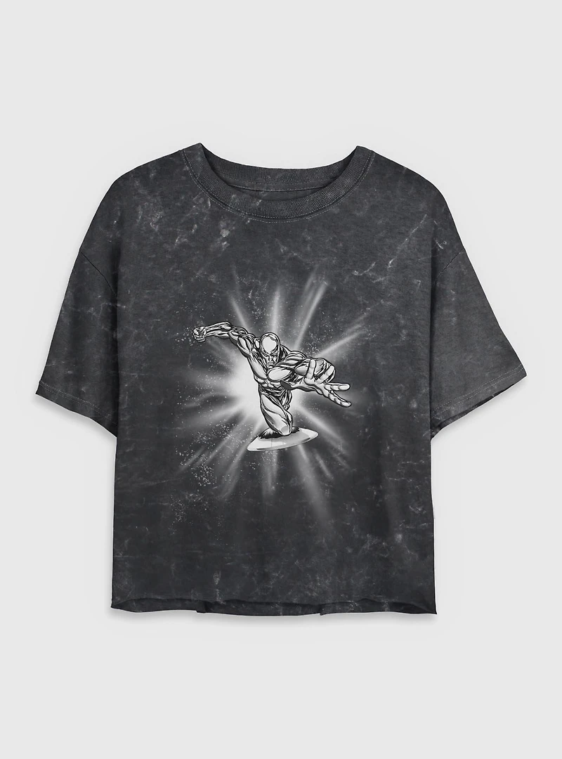Marvel Fantastic Four Silver Surfer Action Womens Crop Mineral Wash T-Shirt