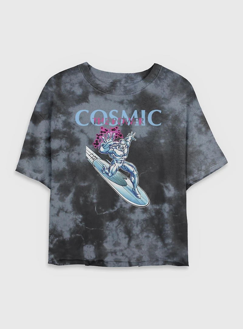 Marvel Fantastic Four The Cosmic Power Silver Surfer Womens Crop Tie-Dye T-Shirt