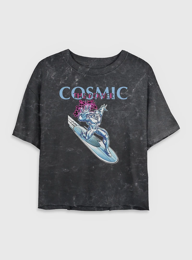 Marvel Fantastic Four The Cosmic Power Silver Surfer Womens Crop Mineral Wash T-Shirt