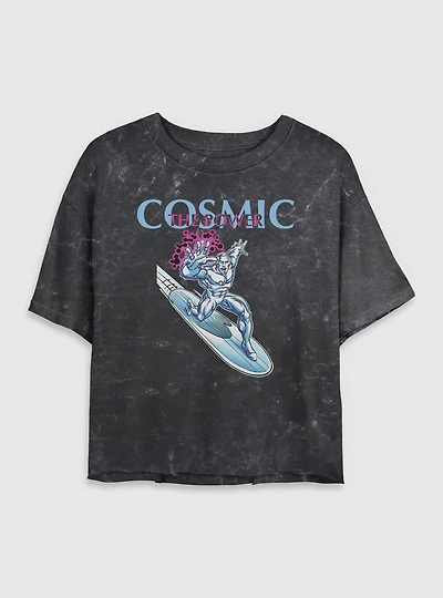 Marvel Fantastic Four The Cosmic Power Silver Surfer Womens Crop Mineral Wash T-Shirt