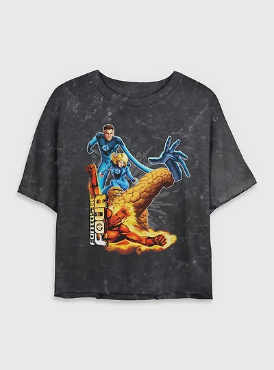 Marvel Fantastic Four Power Pack Womens Crop Mineral Wash T-Shirt