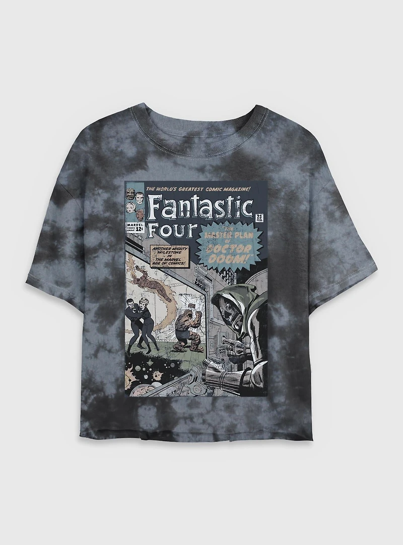 Marvel Fantastic Four Master Plan Of Doctor Doom Comic Womens Crop Tie-Dye T-Shirt