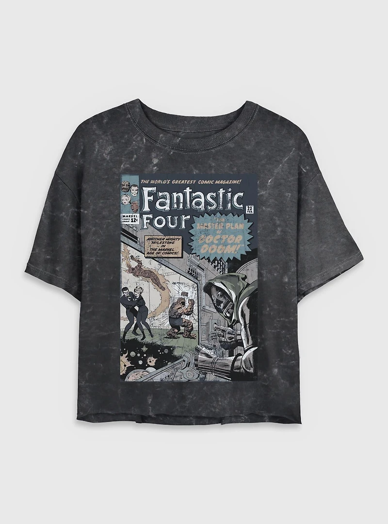 Marvel Fantastic Four Master Plan Of Doctor Doom Comic Womens Crop Mineral Wash T-Shirt