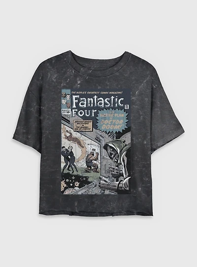 Marvel Fantastic Four Master Plan Of Doctor Doom Comic Womens Crop Mineral Wash T-Shirt