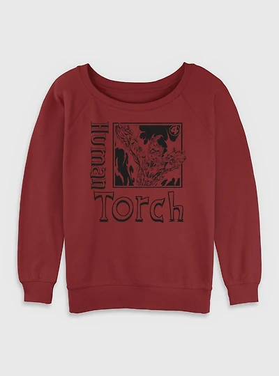 Marvel Fantastic Four Human Torch Pose Womens Slouchy Sweatshirt