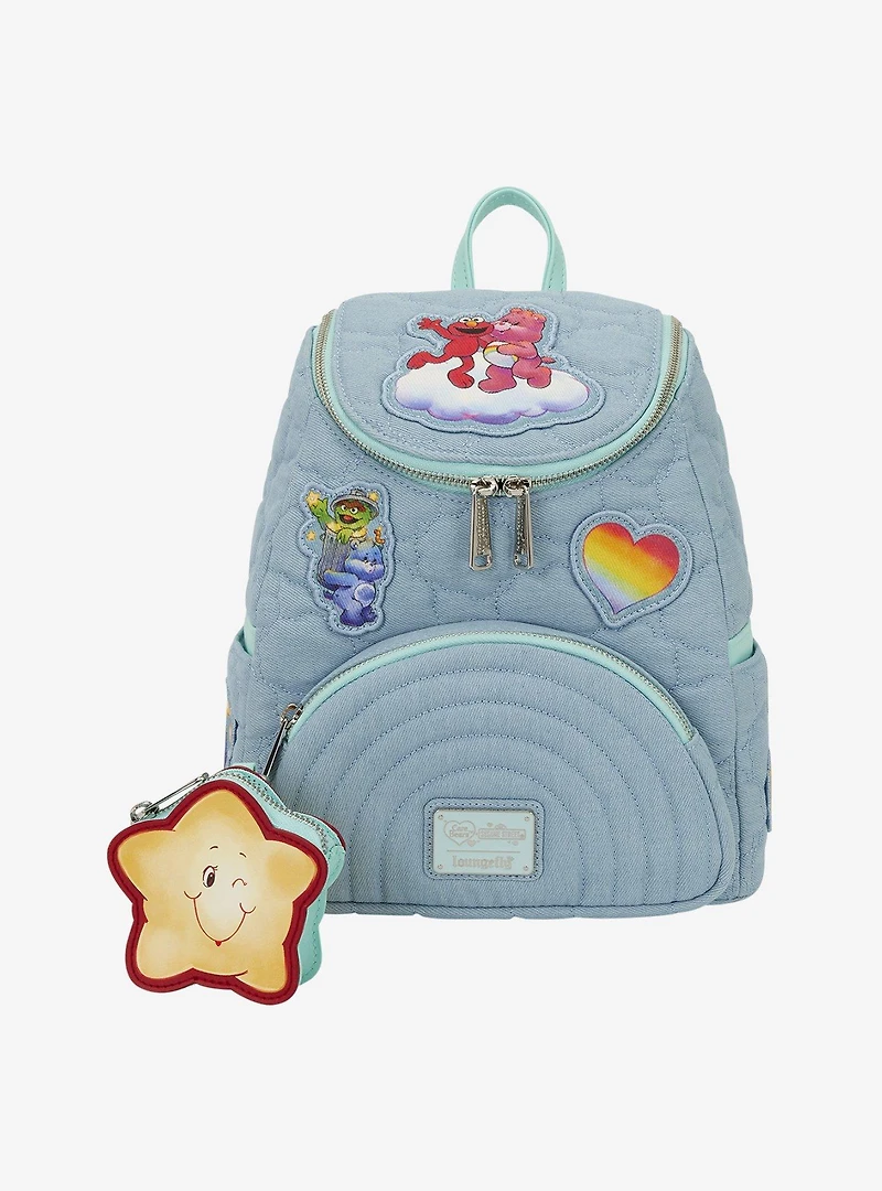 Loungefly Care Bears x Sesame Street Denim Quilted Mini Backpack with Coin Purse