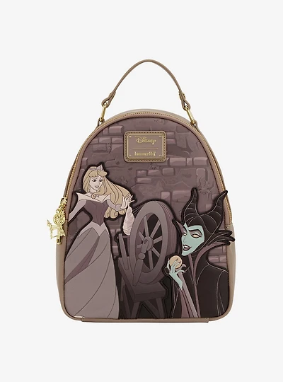 Loungefly Disney Sleeping Beauty Aurora & Maleficent Spinning Wheel Mini Backpack