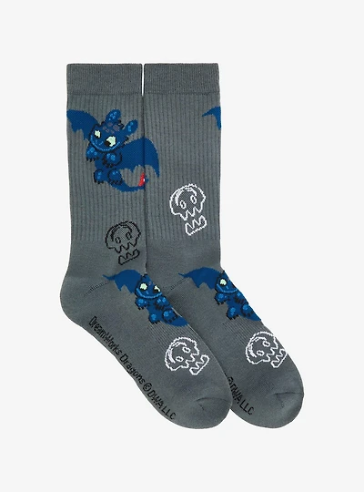 DreamWorks How To Train Your Dragon Toothless & Skulls Allover Print Crew Socks - BoxLunch Exclusive