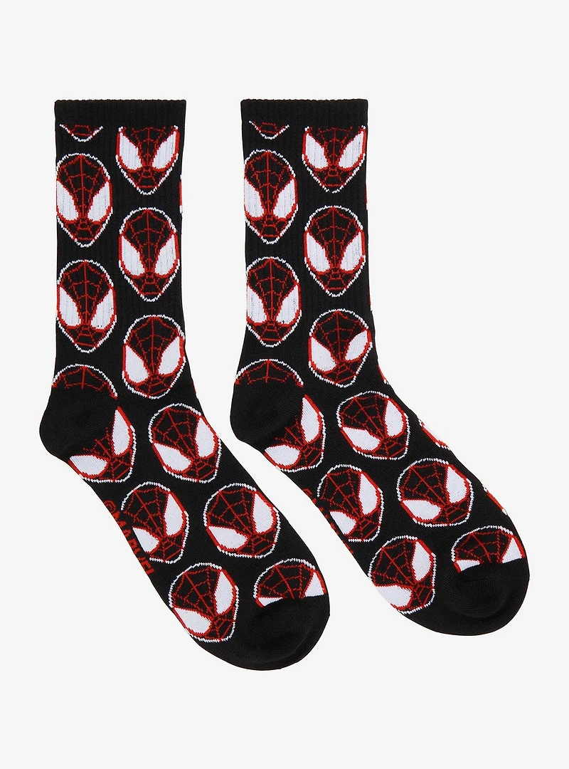 Marvel Spider-Man Miles Morales Mask Allover Print Crew Socks - BoxLunch Exclusive