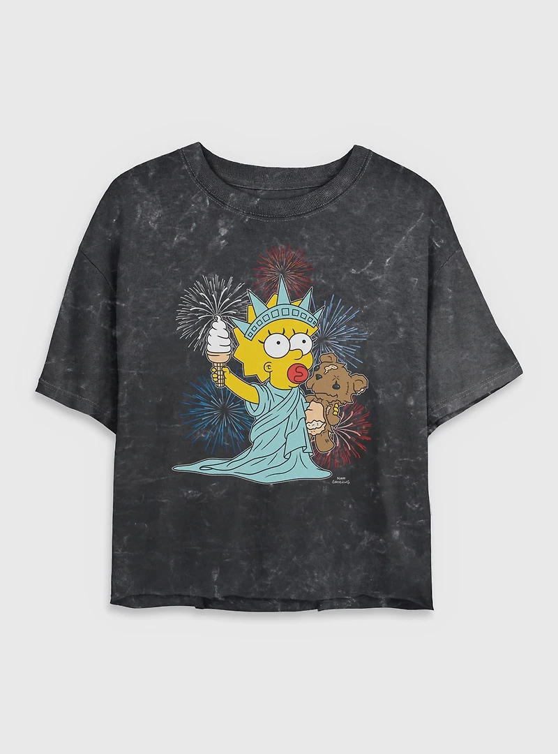 The Simpsons Fireworks Maggie Mineral Wash Womens Crop T-Shirt