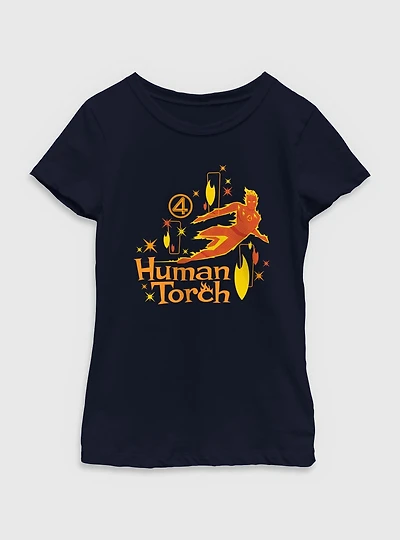 Marvel The Fantastic Four: First Steps Human Torch Vintage Youth Girls T-Shirt