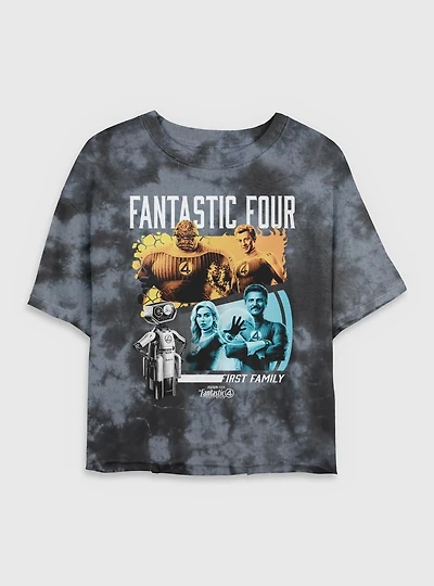 Marvel The Fantastic Four: First Steps Family & H.E.R.B.I.E. Womens Tie-Dye Crop T-Shirt