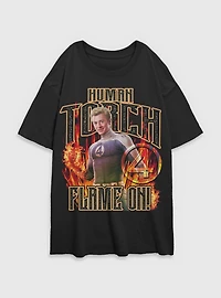 Marvel The Fantastic Four: First Steps Johnny Storm Human Torch Flame On Womens Oversized T-Shirt BoxLunch Exclusive
