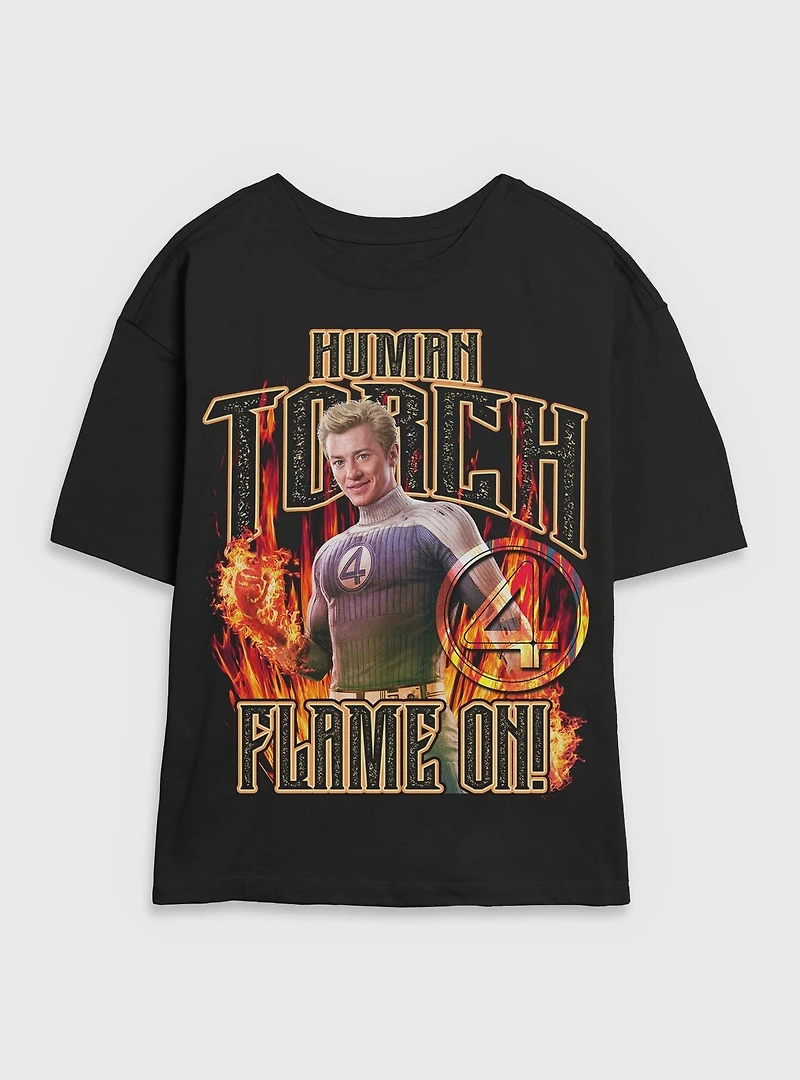 Marvel The Fantastic Four: First Steps Johnny Storm Human Torch Flame On Womens Skimmer T-Shirt BoxLunch Exclusive