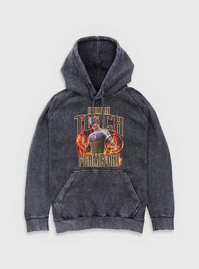 Marvel The Fantastic Four: First Steps Johnny Storm Human Torch Flame On Mineral Wash Hoodie BoxLunch Exclusive